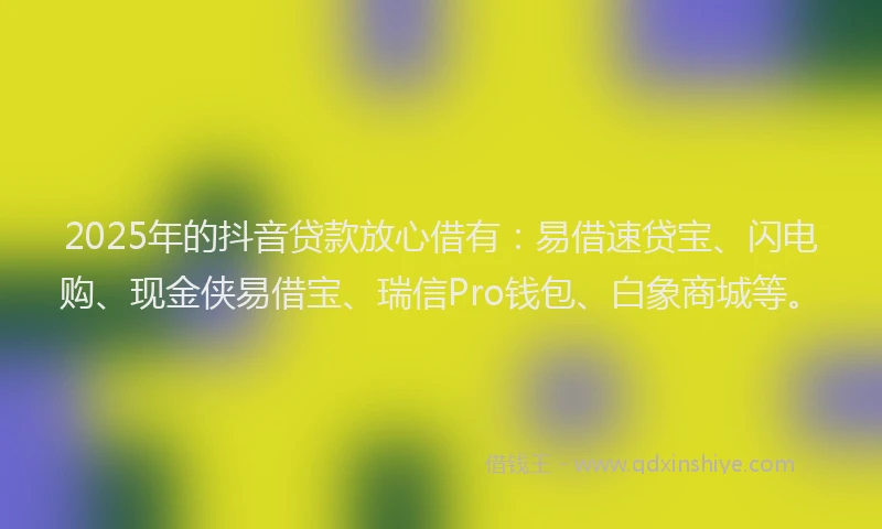 2025年的抖音贷款放心借有：易借速贷宝、闪电购、现金侠易借宝、瑞信Pro钱包、白象商城等。