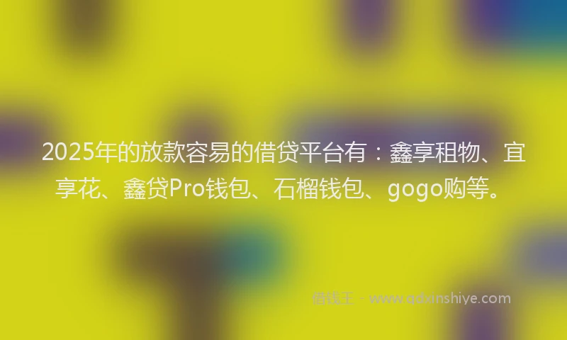 2025年的放款容易的借贷平台有：鑫享租物、宜享花、鑫贷Pro钱包、石榴钱包、gogo购等。