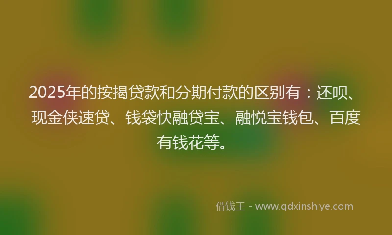 2025年的按揭贷款和分期付款的区别有：还呗、现金侠速贷、钱袋快融贷宝、融悦宝钱包、百度有钱花等。