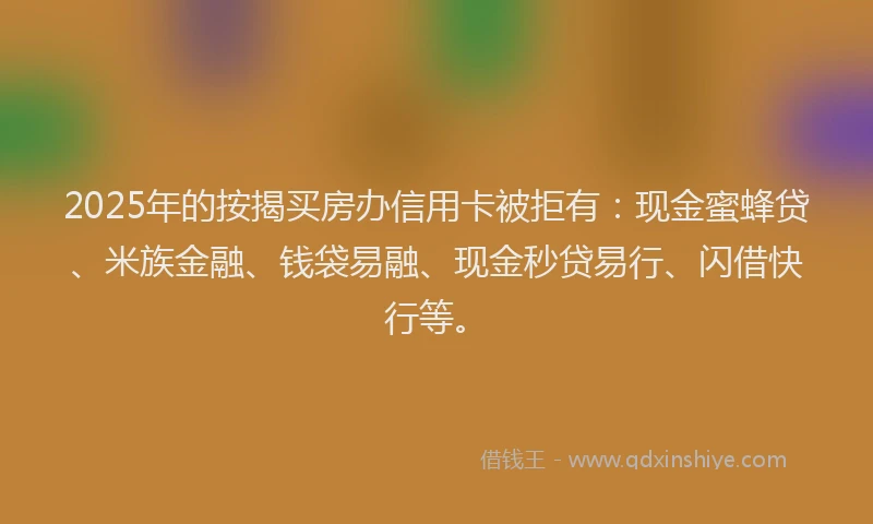 2025年的按揭买房办信用卡被拒有：现金蜜蜂贷、米族金融、钱袋易融、现金秒贷易行、闪借快行等。