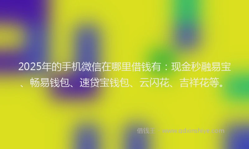 2025年的手机微信在哪里借钱有：现金秒融易宝、畅易钱包、速贷宝钱包、云闪花、吉祥花等。