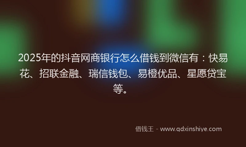 2025年的抖音网商银行怎么借钱到微信有：快易花、招联金融、瑞信钱包、易橙优品、星愿贷宝等。
