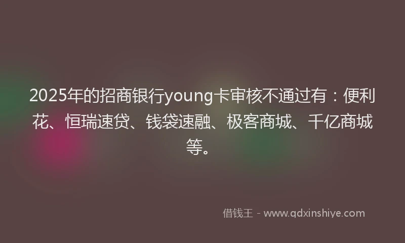 2025年的招商银行young卡审核不通过有：便利花、恒瑞速贷、钱袋速融、极客商城、千亿商城等。