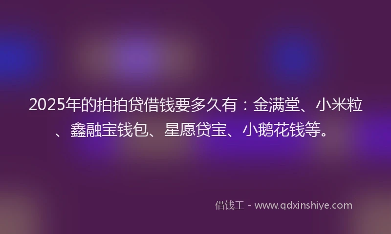 2025年的拍拍贷借钱要多久有：金满堂、小米粒、鑫融宝钱包、星愿贷宝、小鹅花钱等。