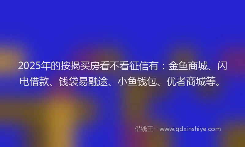 2025年的按揭买房看不看征信有：金鱼商城、闪电借款、钱袋易融途、小鱼钱包、优者商城等。