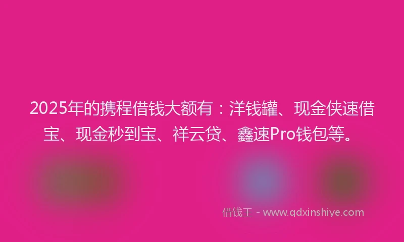 2025年的携程借钱大额有：洋钱罐、现金侠速借宝、现金秒到宝、祥云贷、鑫速Pro钱包等。