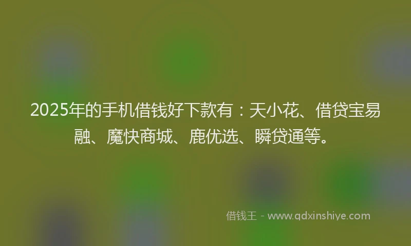2025年的手机借钱好下款有：天小花、借贷宝易融、魔快商城、鹿优选、瞬贷通等。