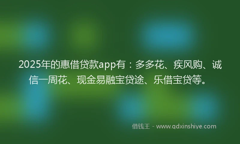2025年的惠借贷款app有：多多花、疾风购、诚信一周花、现金易融宝贷途、乐借宝贷等。