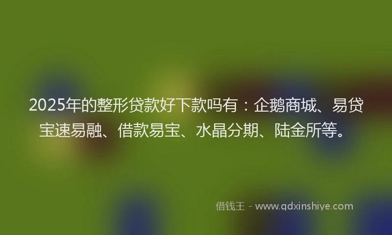2025年的整形贷款好下款吗有：企鹅商城、易贷宝速易融、借款易宝、水晶分期、陆金所等。