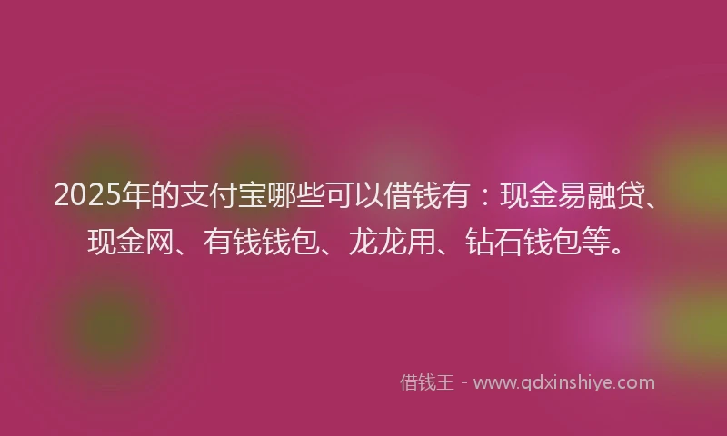 2025年的支付宝哪些可以借钱有：现金易融贷、现金网、有钱钱包、龙龙用、钻石钱包等。