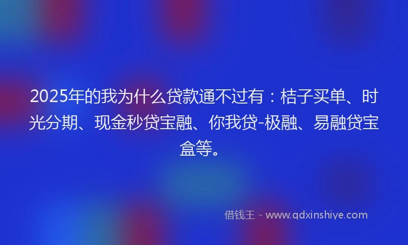2025年的我为什么贷款通不过有：桔子买单、时光分期、现金秒贷宝融、你我贷-极融、易融贷宝盒等。