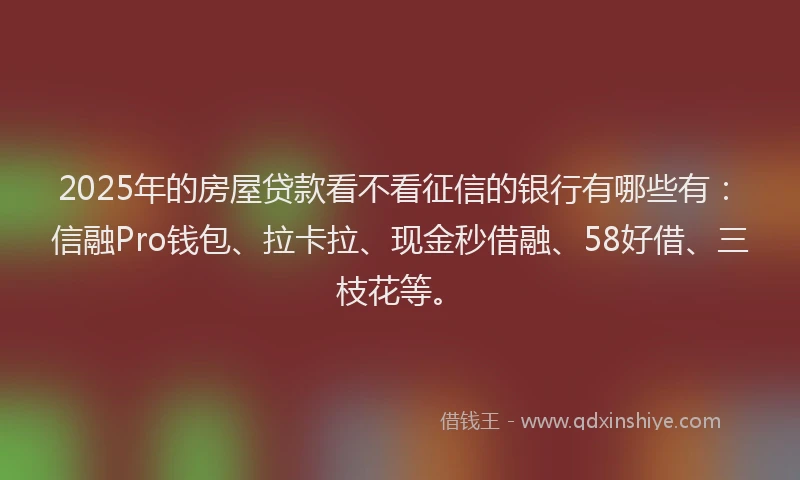 2025年的房屋贷款看不看征信的银行有哪些有：信融Pro钱包、拉卡拉、现金秒借融、58好借、三枝花等。
