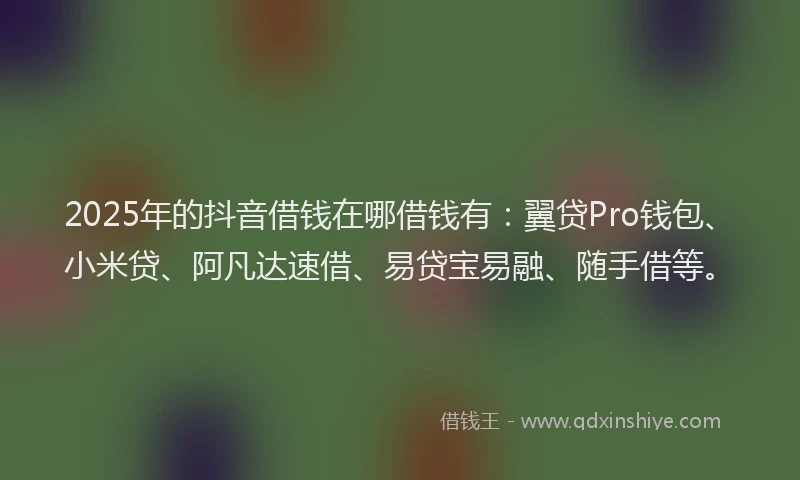 2025年的抖音借钱在哪借钱有：翼贷Pro钱包、小米贷、阿凡达速借、易贷宝易融、随手借等。