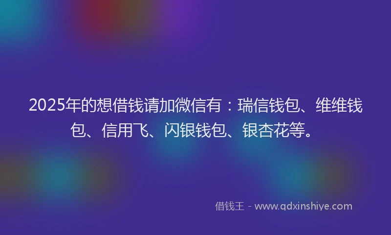 2025年的想借钱请加微信有：瑞信钱包、维维钱包、信用飞、闪银钱包、银杏花等。