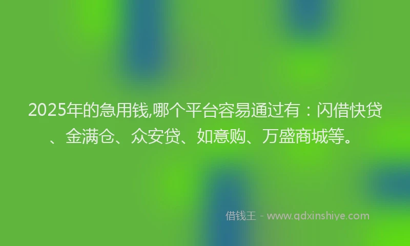 2025年的急用钱,哪个平台容易通过有：闪借快贷、金满仓、众安贷、如意购、万盛商城等。