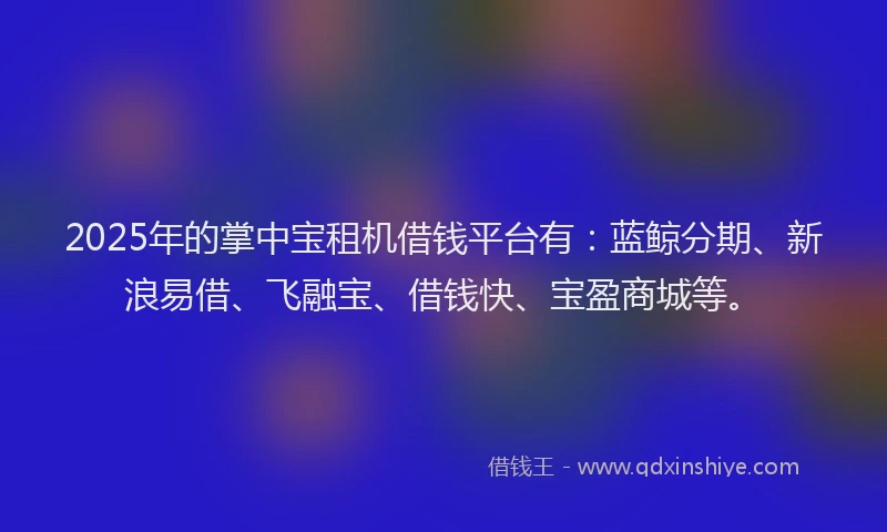 2025年的掌中宝租机借钱平台有：蓝鲸分期、新浪易借、飞融宝、借钱快、宝盈商城等。