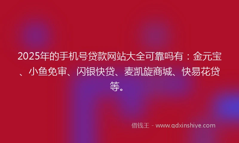 2025年的手机号贷款网站大全可靠吗有：金元宝、小鱼免审、闪银快贷、麦凯旋商城、快易花贷等。