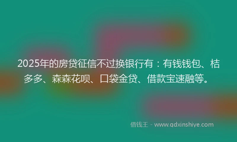 2025年的房贷征信不过换银行有：有钱钱包、桔多多、森森花呗、口袋金贷、借款宝速融等。