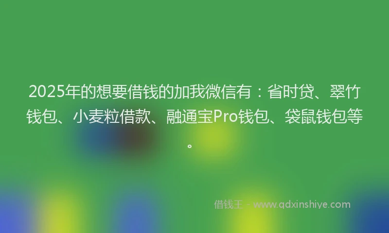 2025年的想要借钱的加我微信有：省时贷、翠竹钱包、小麦粒借款、融通宝Pro钱包、袋鼠钱包等。