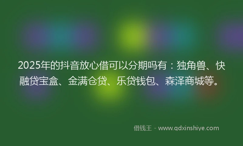 2025年的抖音放心借可以分期吗有：独角兽、快融贷宝盒、金满仓贷、乐贷钱包、森泽商城等。
