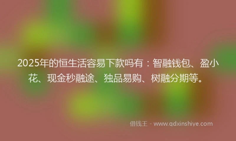 2025年的恒生活容易下款吗有：智融钱包、盈小花、现金秒融途、独品易购、树融分期等。