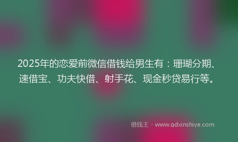 2025年的恋爱前微信借钱给男生有：珊瑚分期、速借宝、功夫快借、射手花、现金秒贷易行等。