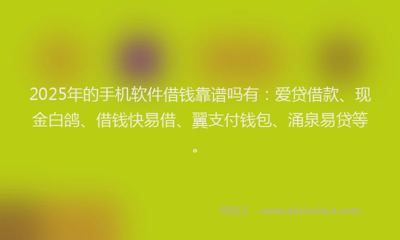 2025年的手机软件借钱靠谱吗有：爱贷借款、现金白鸽、借钱快易借、翼支付钱包、涌泉易贷等。