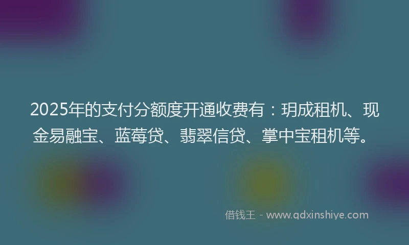 2025年的支付分额度开通收费有：玥成租机、现金易融宝、蓝莓贷、翡翠信贷、掌中宝租机等。