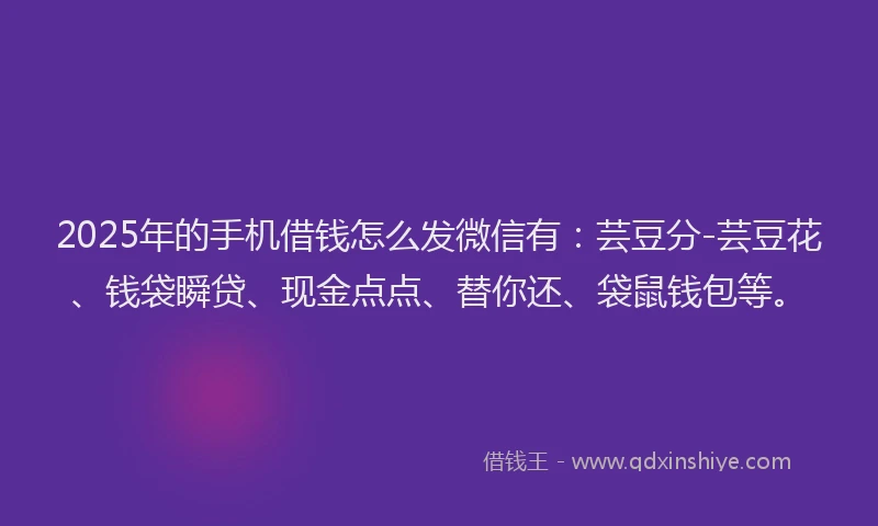 2025年的手机借钱怎么发微信有：芸豆分-芸豆花、钱袋瞬贷、现金点点、替你还、袋鼠钱包等。