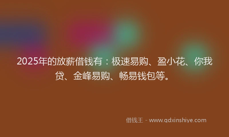 2025年的放薪借钱有：极速易购、盈小花、你我贷、金峰易购、畅易钱包等。