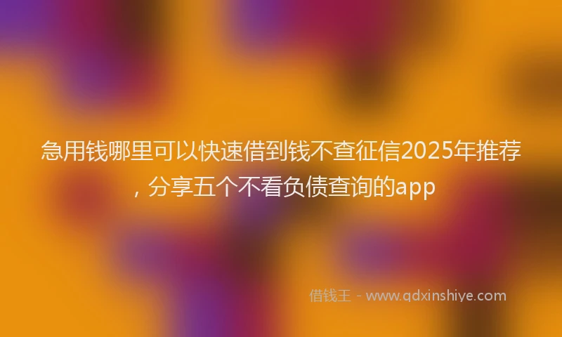 急用钱哪里可以快速借到钱不查征信2025年推荐，分享五个不看负债查询的app