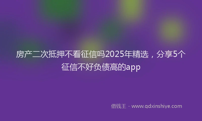 房产二次抵押不看征信吗2025年精选，分享5个征信不好负债高的app