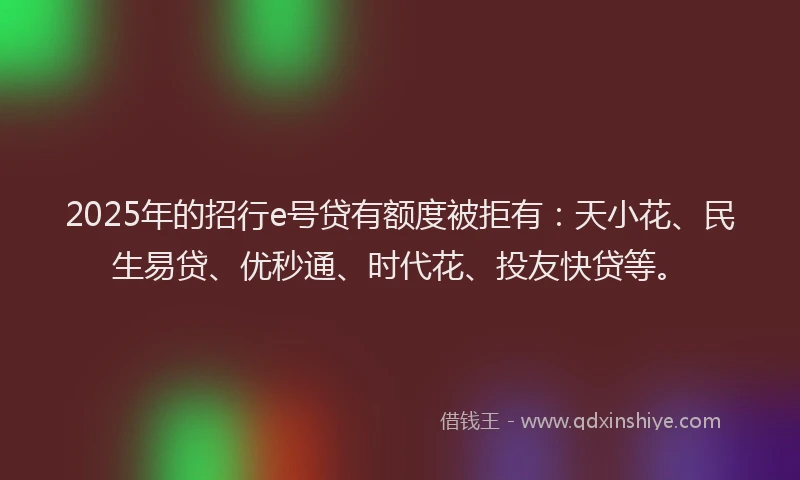 2025年的招行e号贷有额度被拒有：天小花、民生易贷、优秒通、时代花、投友快贷等。