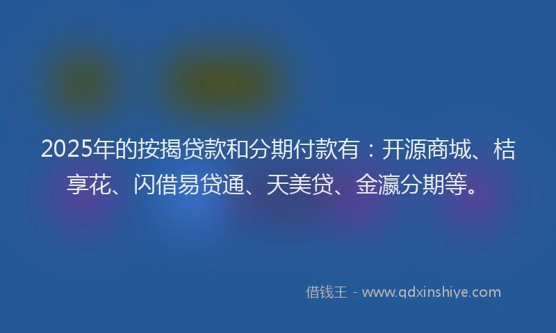 2025年的按揭贷款和分期付款有：开源商城、桔享花、闪借易贷通、天美贷、金瀛分期等。