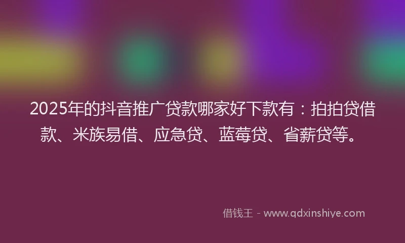 2025年的抖音推广贷款哪家好下款有：拍拍贷借款、米族易借、应急贷、蓝莓贷、省薪贷等。