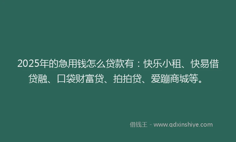 2025年的急用钱怎么贷款有：快乐小租、快易借贷融、口袋财富贷、拍拍贷、爱蹦商城等。