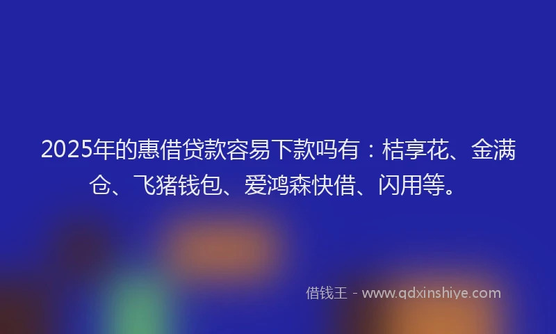 2025年的惠借贷款容易下款吗有：桔享花、金满仓、飞猪钱包、爱鸿森快借、闪用等。