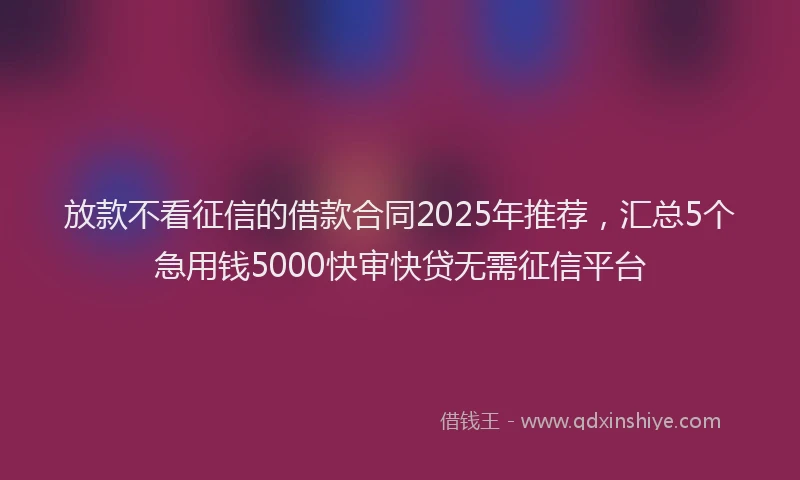 放款不看征信的借款合同2025年推荐，汇总5个急用钱5000快审快贷无需征信平台