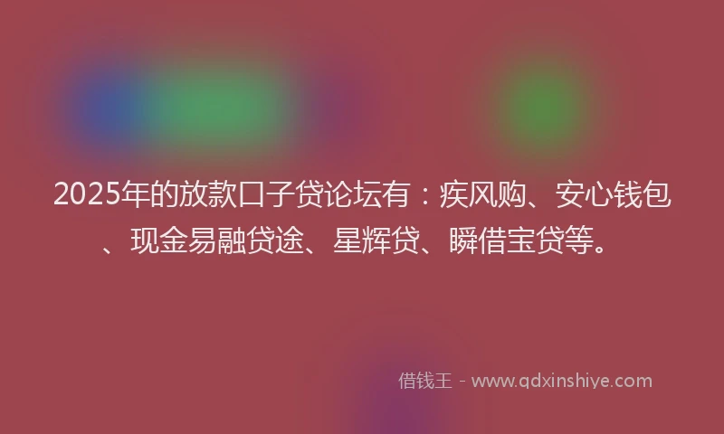 2025年的放款口子贷论坛有：疾风购、安心钱包、现金易融贷途、星辉贷、瞬借宝贷等。