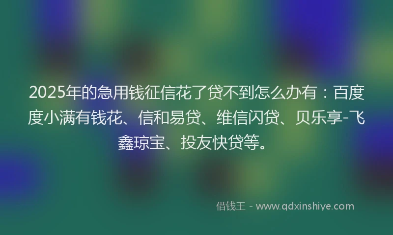2025年的急用钱征信花了贷不到怎么办有：百度度小满有钱花、信和易贷、维信闪贷、贝乐享-飞鑫琼宝、投友快贷等。