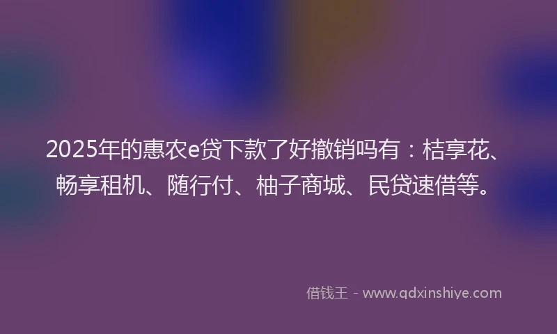 2025年的惠农e贷下款了好撤销吗有：桔享花、畅享租机、随行付、柚子商城、民贷速借等。