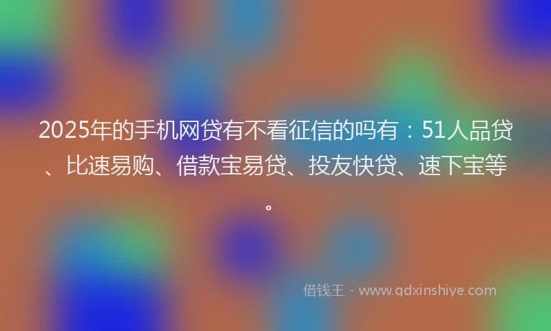 2025年的手机网贷有不看征信的吗有：51人品贷、比速易购、借款宝易贷、投友快贷、速下宝等。