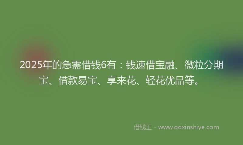 2025年的急需借钱6有：钱速借宝融、微粒分期宝、借款易宝、享来花、轻花优品等。