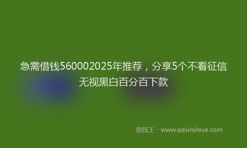 急需借钱560002025年推荐，分享5个不看征信无视黑白百分百下款