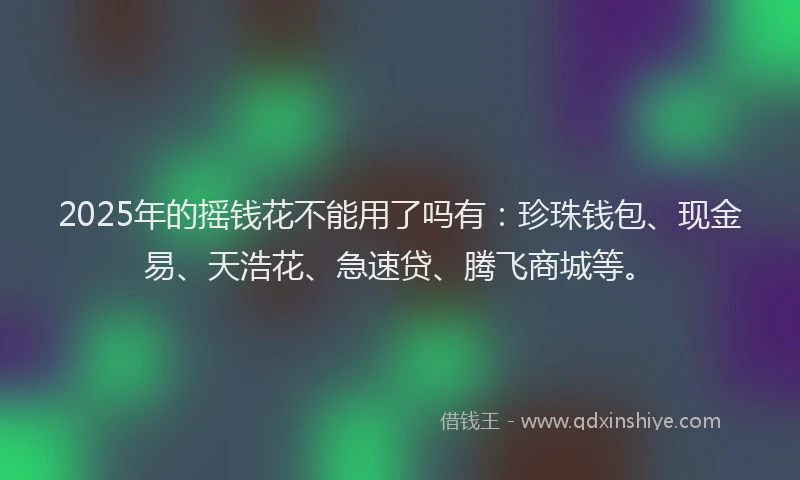 2025年的摇钱花不能用了吗有：珍珠钱包、现金易、天浩花、急速贷、腾飞商城等。