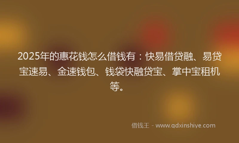 2025年的惠花钱怎么借钱有：快易借贷融、易贷宝速易、金速钱包、钱袋快融贷宝、掌中宝租机等。