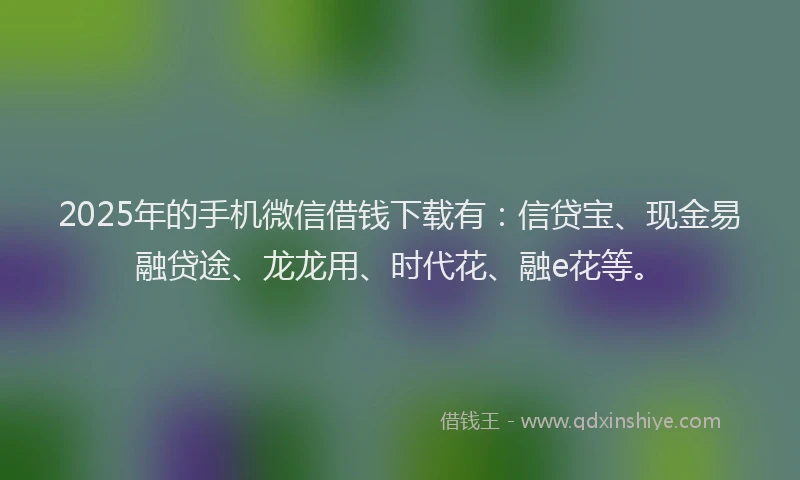 2025年的手机微信借钱下载有：信贷宝、现金易融贷途、龙龙用、时代花、融e花等。