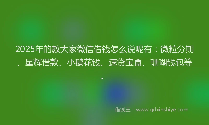 2025年的教大家微信借钱怎么说呢有：微粒分期、星辉借款、小鹅花钱、速贷宝盒、珊瑚钱包等。
