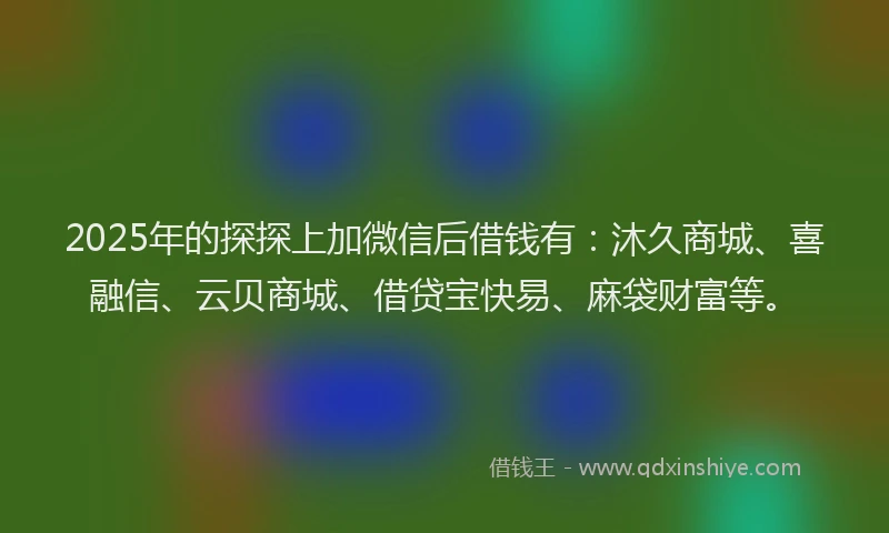 2025年的探探上加微信后借钱有：沐久商城、喜融信、云贝商城、借贷宝快易、麻袋财富等。