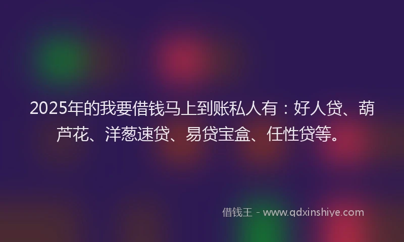 2025年的我要借钱马上到账私人有：好人贷、葫芦花、洋葱速贷、易贷宝盒、任性贷等。
